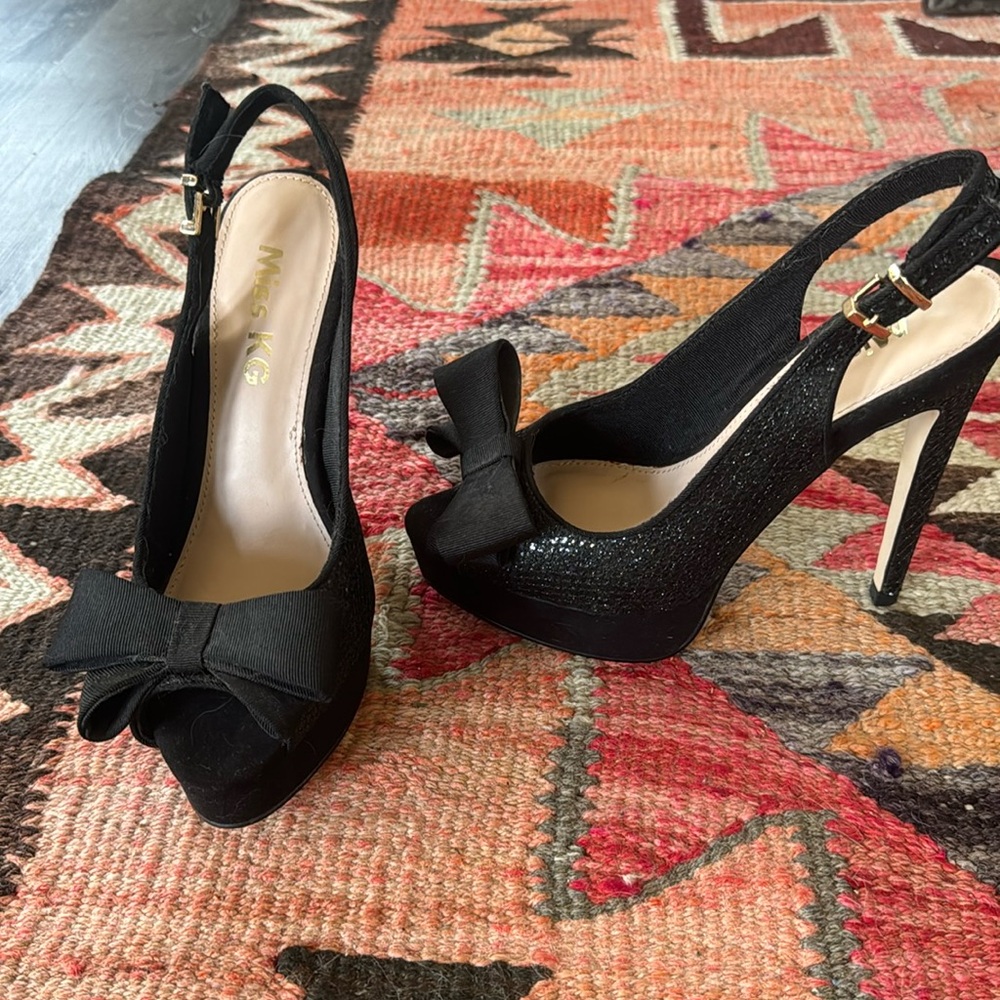 Miss KG Kurt Geiger black platform slingbacks with bow detail. Size 37. NEW.